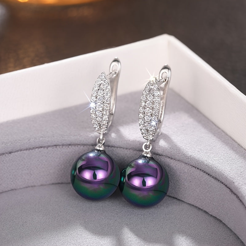 These stunning imitation pearl earrings are adorned with delicate micro-paved zirconia, adding an elegant touch. Ideal for weddings, parties, anniversaries, or as a thoughtful gift for any occasion.