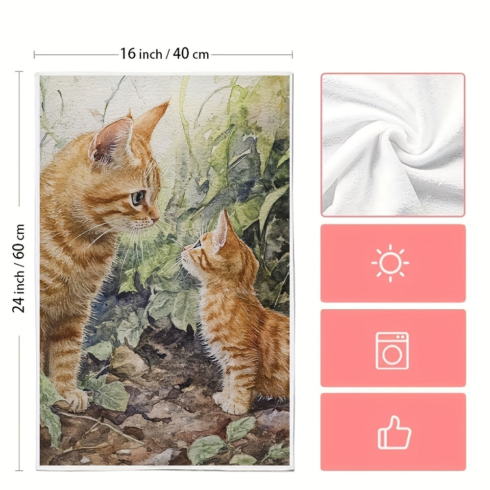 Get your hands on a set of 2 ultra soft kitchen towels featuring a charming "Curious Sniff of a Kitten" design. These highly absorbent and machine washable dish hand towels come in a contemporary style and measure 40.64x60.96 cm. Perfect for home decor