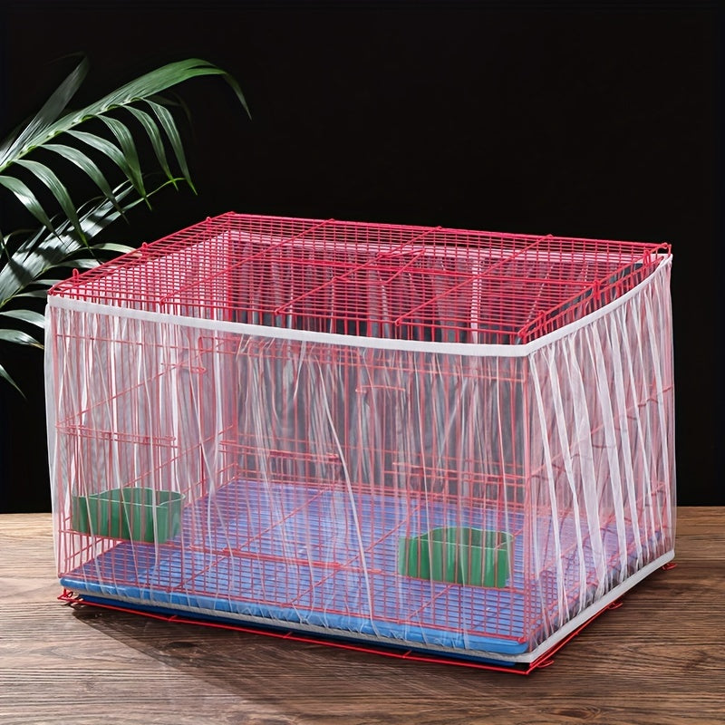 Stretchable bird cage seed catcher prevents mess and scatter in parrot enclosures.