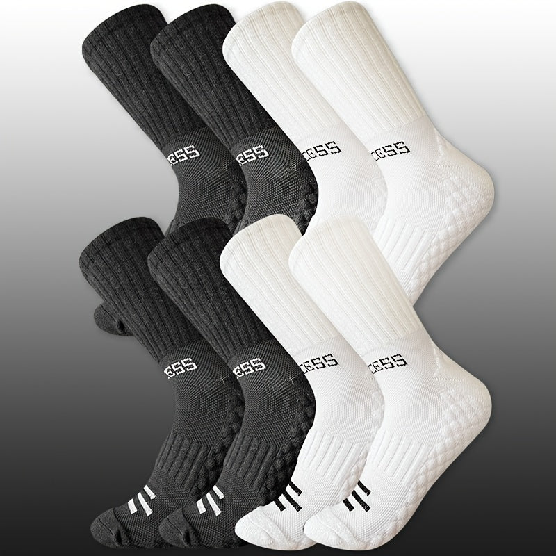 8 pairs of stylish men's long socks for autumn and winter, with thickened towel bottoms and sweat-absorbing properties.