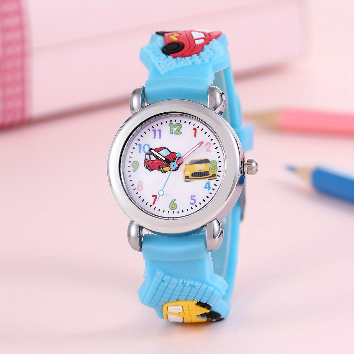 One cute car print quartz watch for boys and girls, perfect for daily life and as a gift.