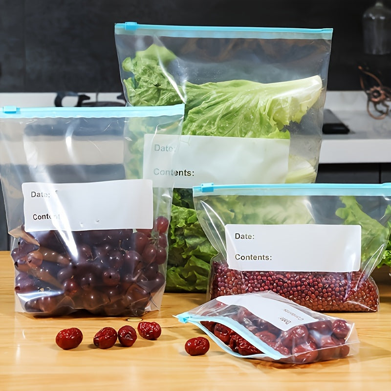 Set of 10 Reusable Food Storage Bags - Clear, Self-Sealing Ziplock Pouches for Fruits, Vegetables, Meats & Grains - Must-Have Kitchen Organization Items