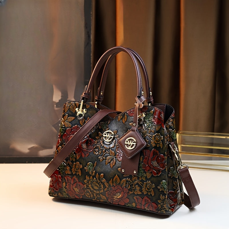 New arrival for women: hand-painted floral handbag with zipper closure, perfect for a stylish mom.