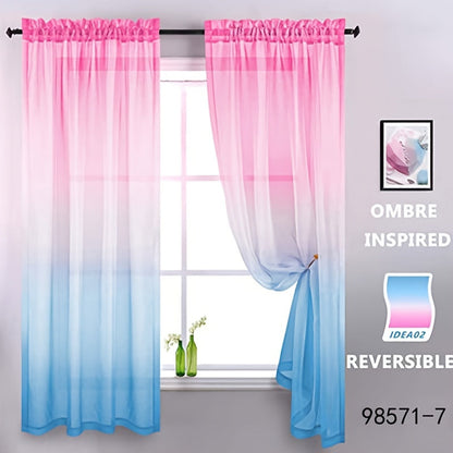 Elegant home decor - 1pc of gradient sheer curtains featuring top & bottom two-tone design in wear rod style.