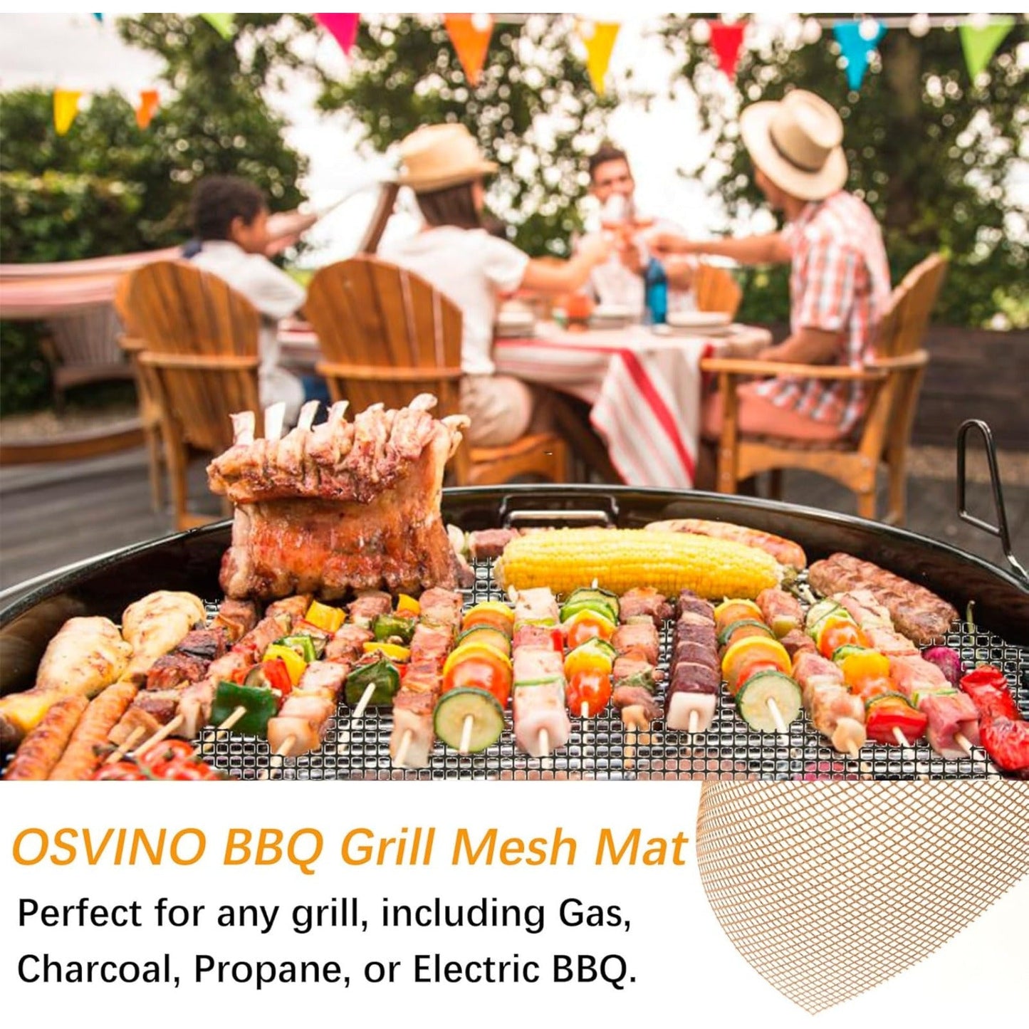 Set of 2 Non-Stick Glass Fiber Grill Mesh Mats - Reusable Grilling Accessories Safe for Use with Food on Outdoor Charcoal, Gas, and Electric Grills