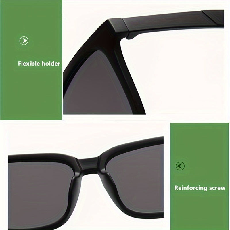 Unisex retro style square frame glasses with PC lens and frame for fishing, hiking, and casual wear. No accessories included.