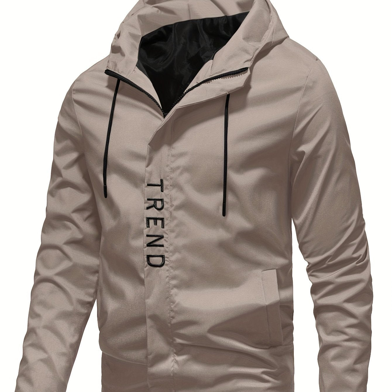 Men's all-season sports jacket with hooded zip-up design, made of 100% polyester fabric. Features embroidered details, regular long sleeves, and a lightweight 133g/m² woven fabric.