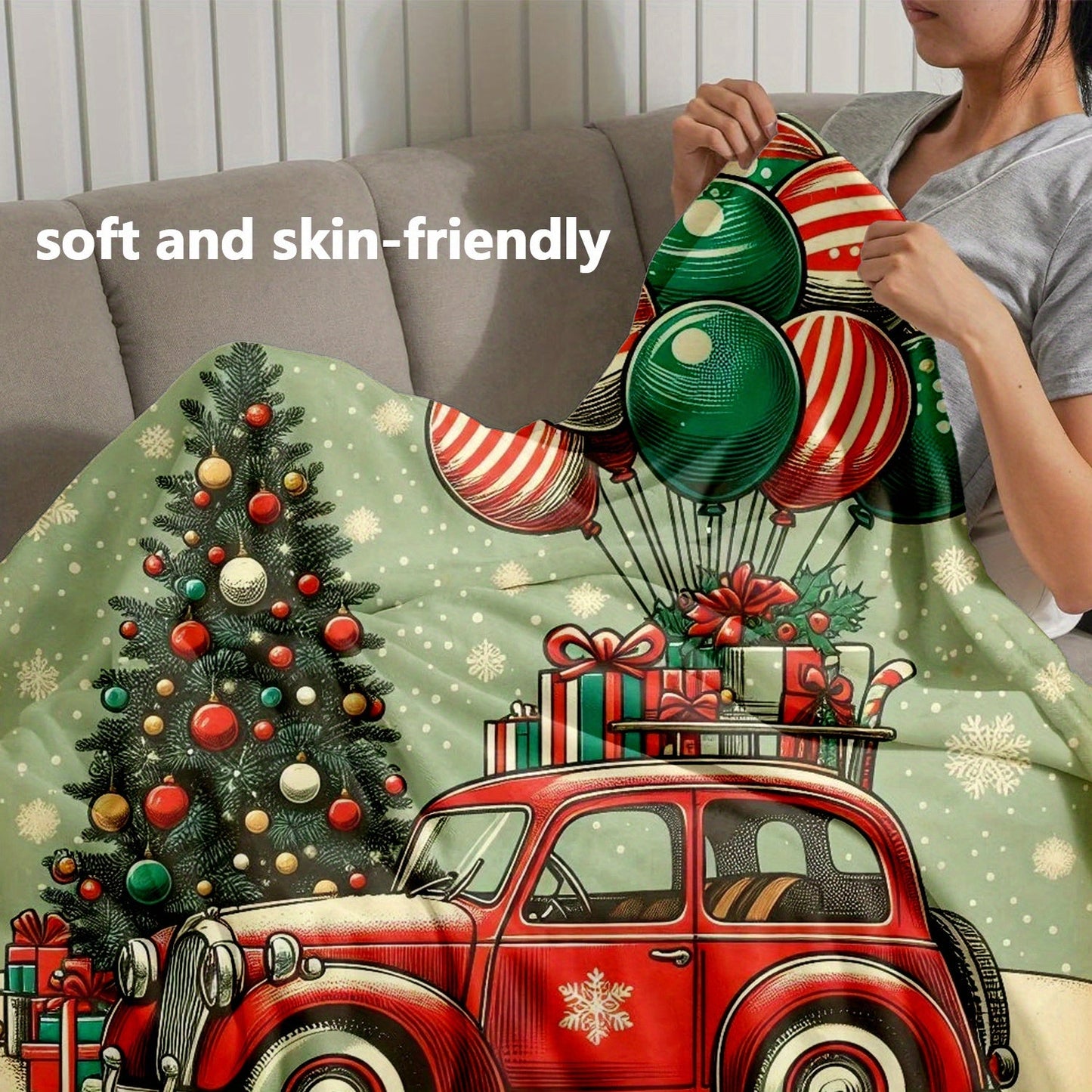 Christmas flannel blanket with a rustic design, made from plush thick and soft material for warmth and comfort. This ultrafine fiber blanket features digital print, is reversible, and suitable for all seasons. It is machine washable and can be used for