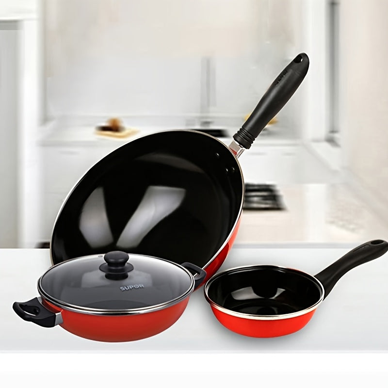 Set of 3 Aluminum Nonstick Cookware Pieces - Lightweight, Easy to Clean, Durable Lids & Comfortable Grip Handles - Includes 7" Frying Pan, 9" Deep Skillet with Lid, 1qt & 2qt Saucepans, 4qt Dutch Oven