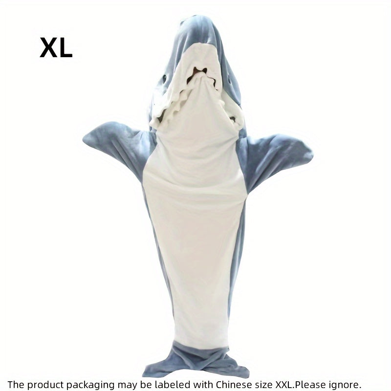 Gift for adults - Blue shark pattern hoodie blanket with a cute and interesting cartoon animal design. Made from cozy flannel, this wearable blanket is perfect for lounging on the sofa, bed, or even camping in the car.