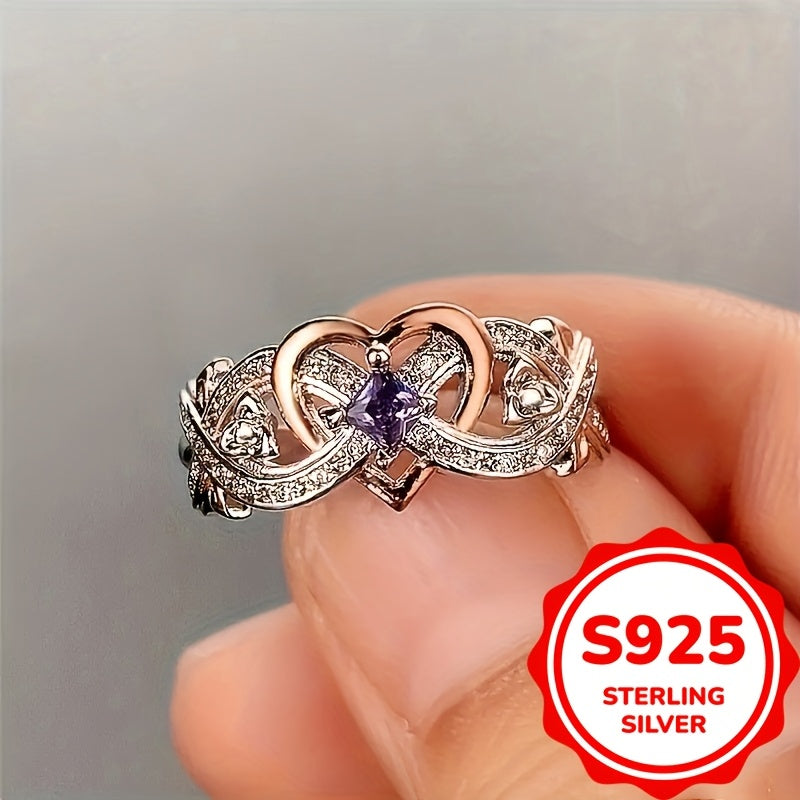 925 Sterling Silver Infinity Heart Ring with Purple Synthetic Zirconia is an elegant piece that is perfect for engagements, weddings, or just everyday wear. This versatile ring can be worn for all seasons and is suitable for any special occasion.