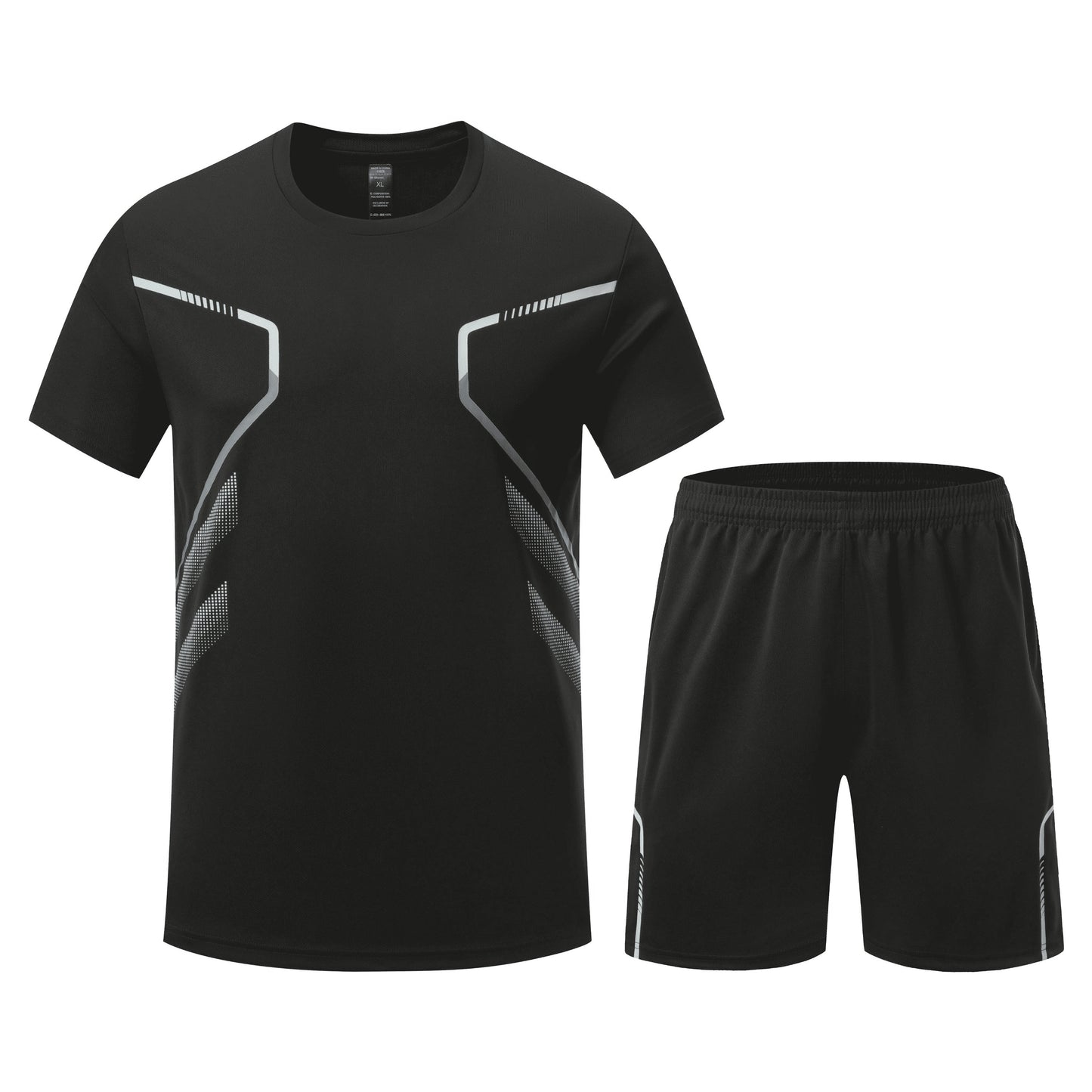 Men's summer running sportswear set includes quick-dry crew neck t-shirt and shorts for hiking, training, and weekend activities.