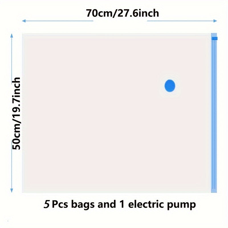 Set of 5 Space-Saving Compression Storage Bags - No Power Required, Simple Seal, Versatile Organizer for Clothing & More, Size 50.8x71.12 cm