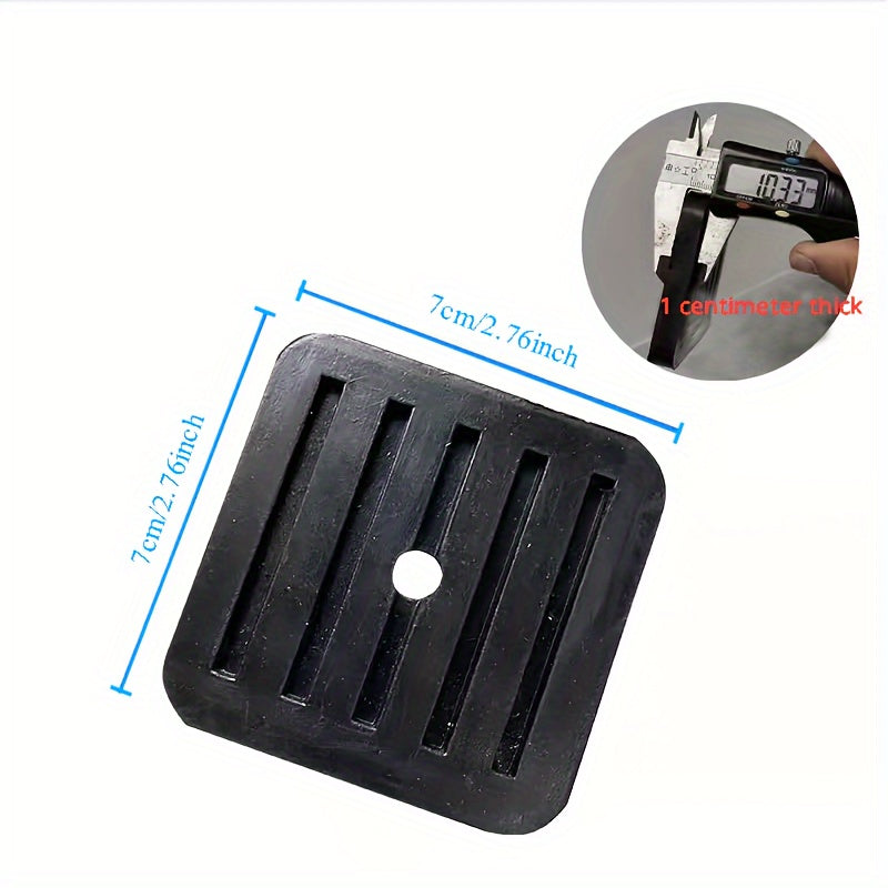 Four pieces of universal shock-absorbing pad brackets designed for outdoor air conditioning units. These rubber pads are built to absorb shocks and reduce noise, while also featuring raised waterproof square feet for added protection.