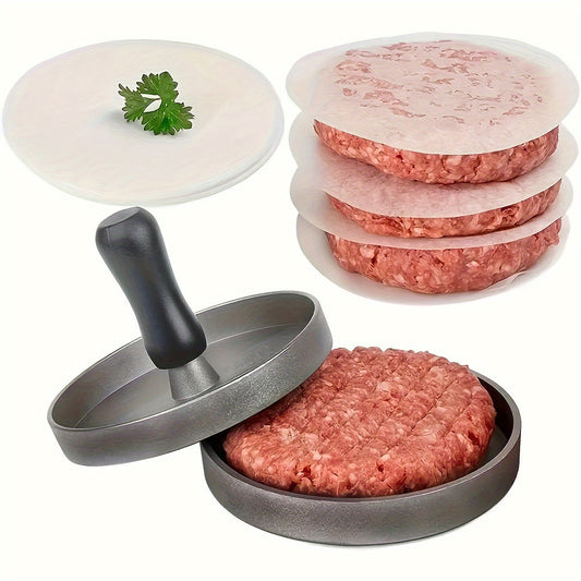 Create perfect hamburger patties with the Aluminum Burger Press Patty Maker, featuring a non-stick coating and includes wax paper discs. This kitchen gadget is food contact safe cookware, making it easy and convenient to use.