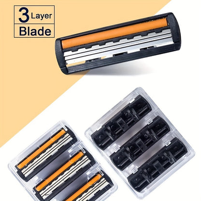 3-layer stainless steel manual safety razor for men with replaceable blades.