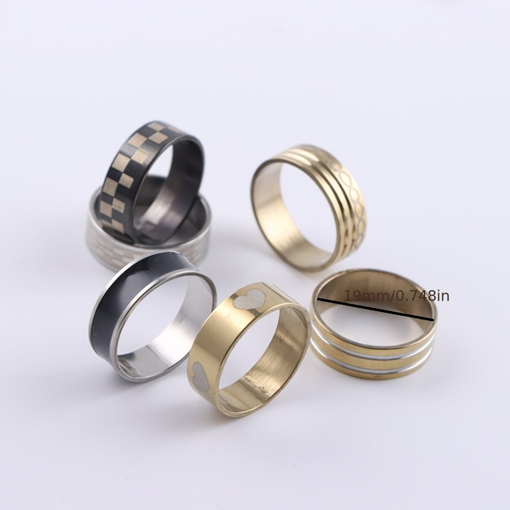 Set of 20 Fashion Rings crafted from durable Stainless Steel featuring a Wide Band and Adorable Heart Design. Perfect for mixing and matching with everyday outfits, suitable for both Men and Women. Comes packaged in an Opp Bag.