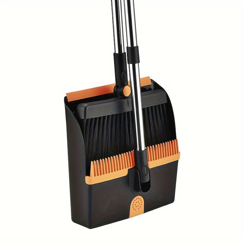 The Household Broom and Dustpan Combo Set features a long handle, rotatable broom head, and built-in scraper. Its upright standing design ensures efficient cleaning, making it ideal for the living room and bedroom. This set also includes cleaning tools