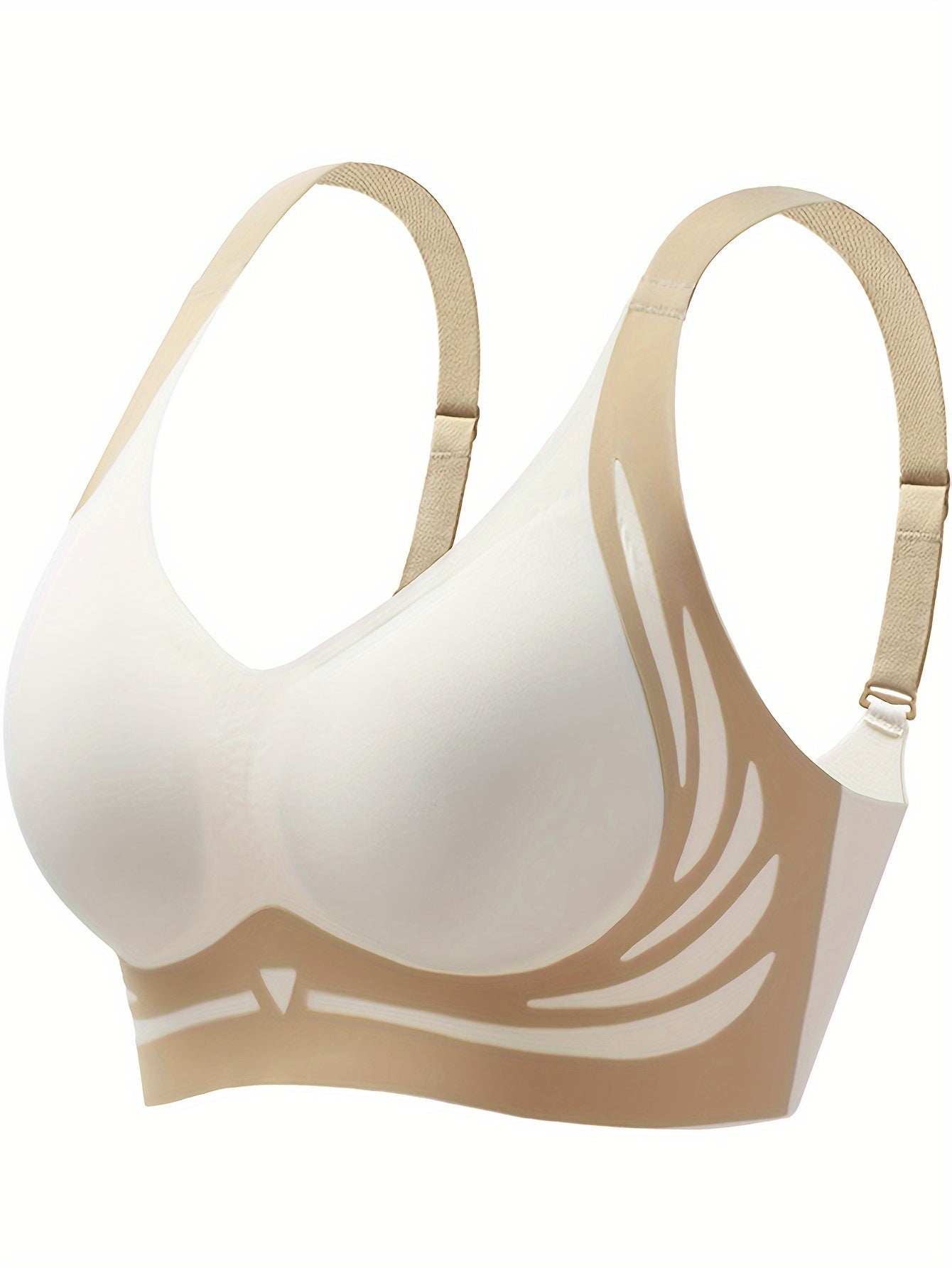 Women's 4-piece seamless bralette set with striped pattern, removable pads, and comfortable knit material.