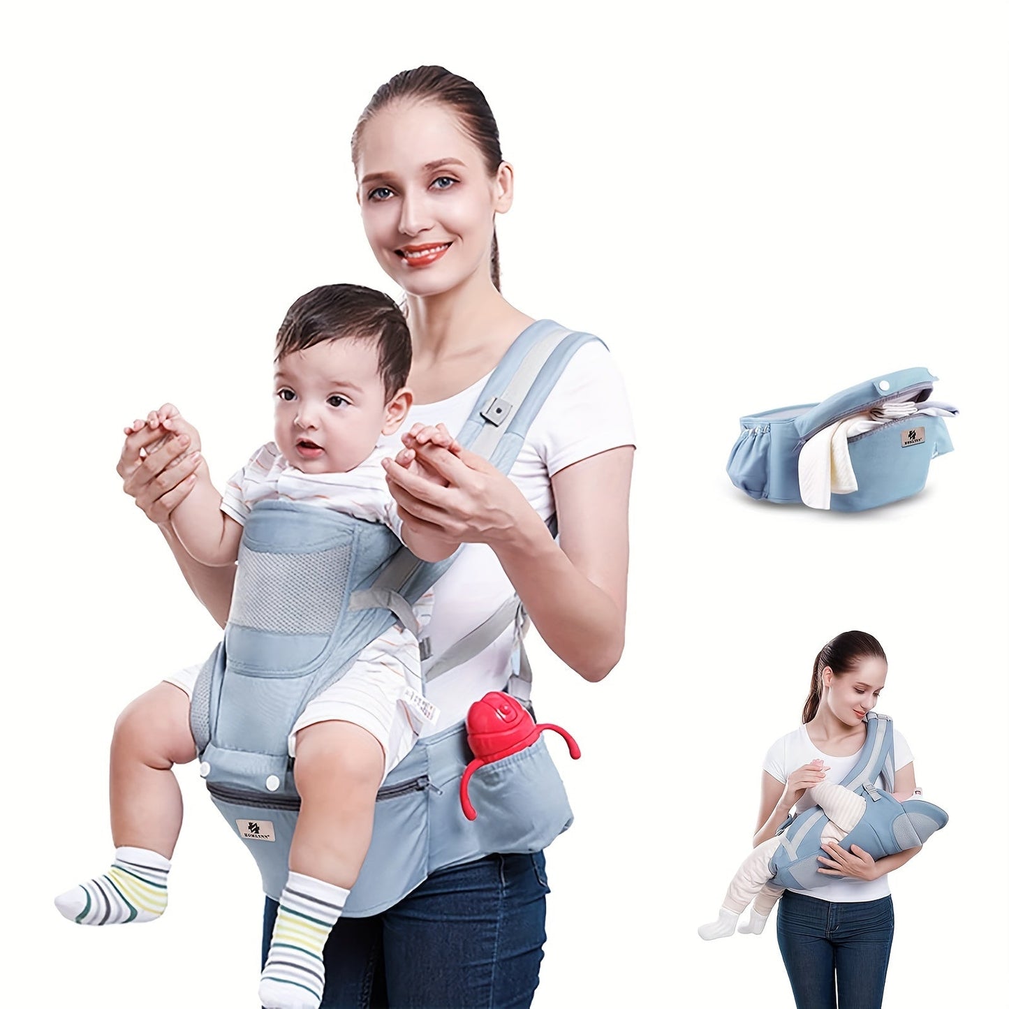 Breathable Baby Carrier with 6-in-1 Multifunctionality - Ergonomic Design with Hip Seat for Babies