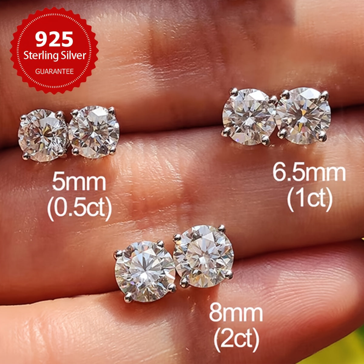 These elegant moissanite earrings come in a pair with a simple four-prong design weighing 1.2 grams for 0.5 carats, 1.7 grams for 1 carat, and 2.5 grams for 2 carats. Perfect for daily wear, these exquisite high-end ladies' jewelry pieces make a stunning