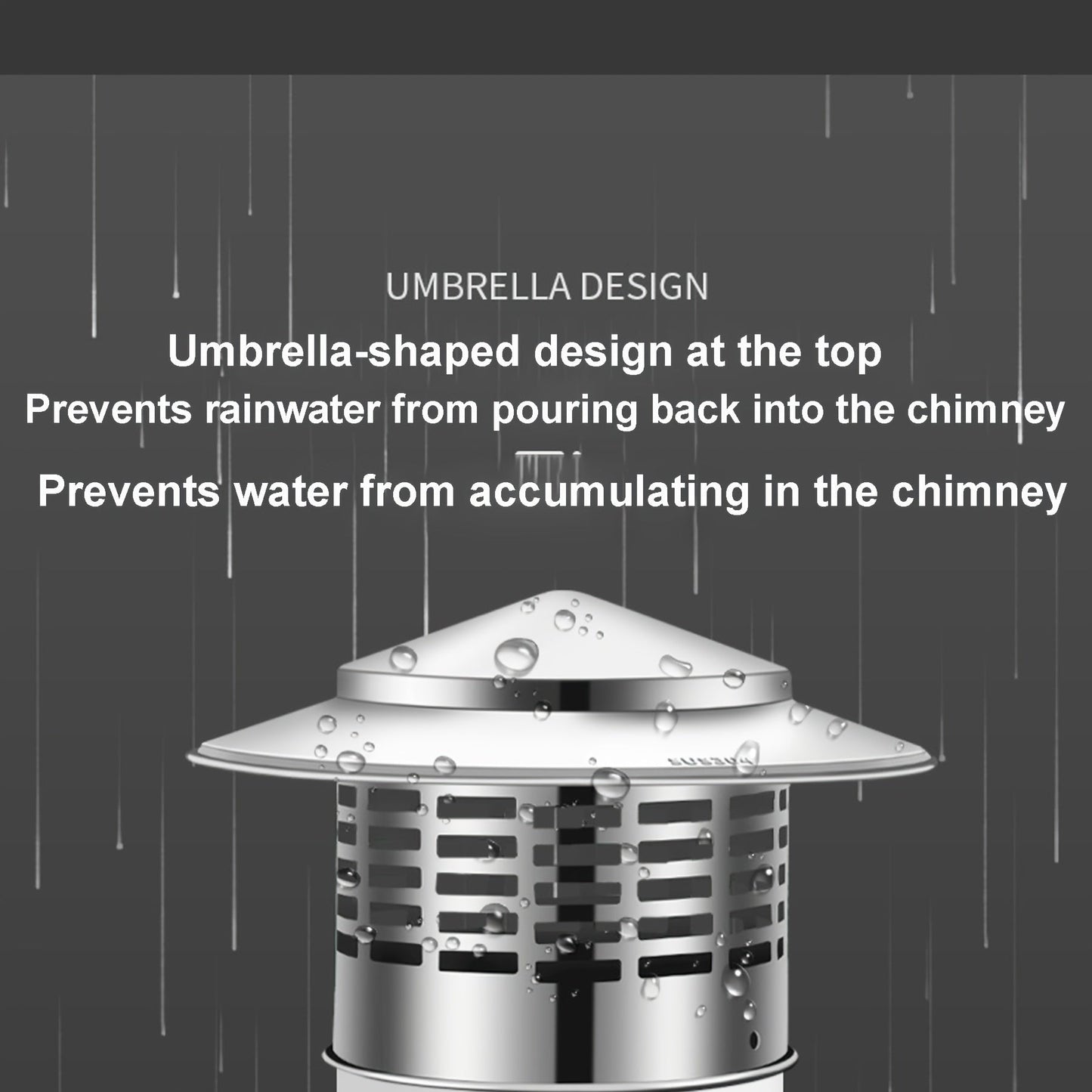 VADO VLTRA presents the 8-Inch Stainless Steel Chimney Cap featuring a waterproof, rust-resistant umbrella design to effectively prevent the entry of birds and leaves.