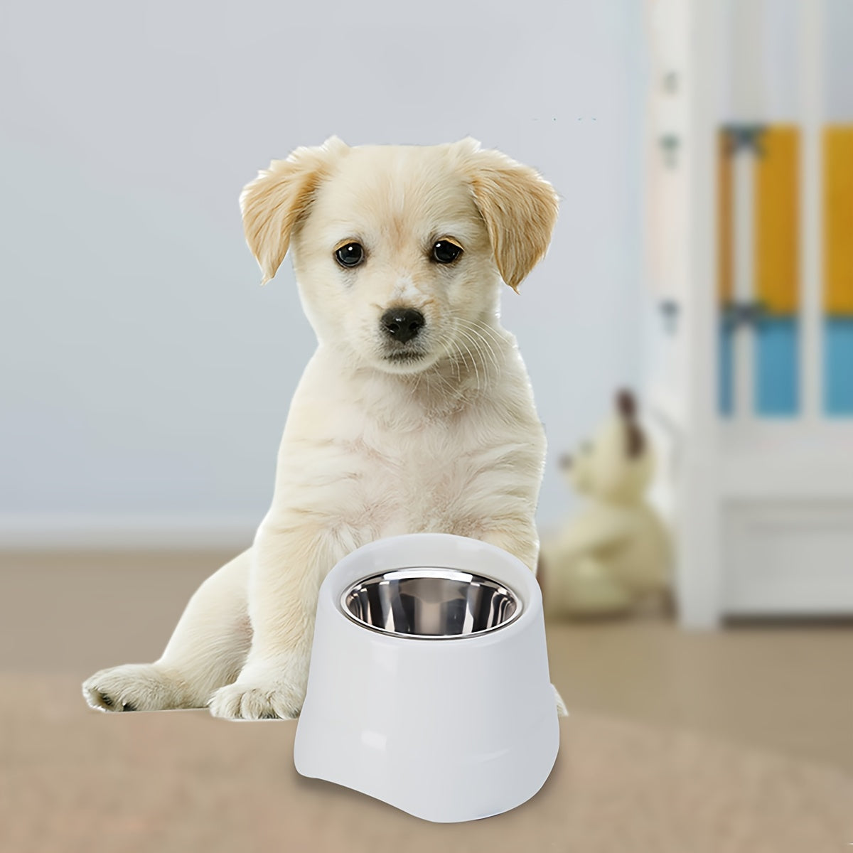 Stainless steel high table food bowl for tall pets in small and medium sizes.