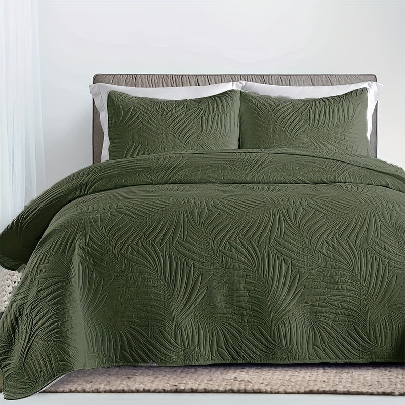 Bedroom Dormitory Room Decor Set includes one leaf embossed bedspread and two pillowcases, all made of soft, breathable, and comfortable materials. Filler not included.