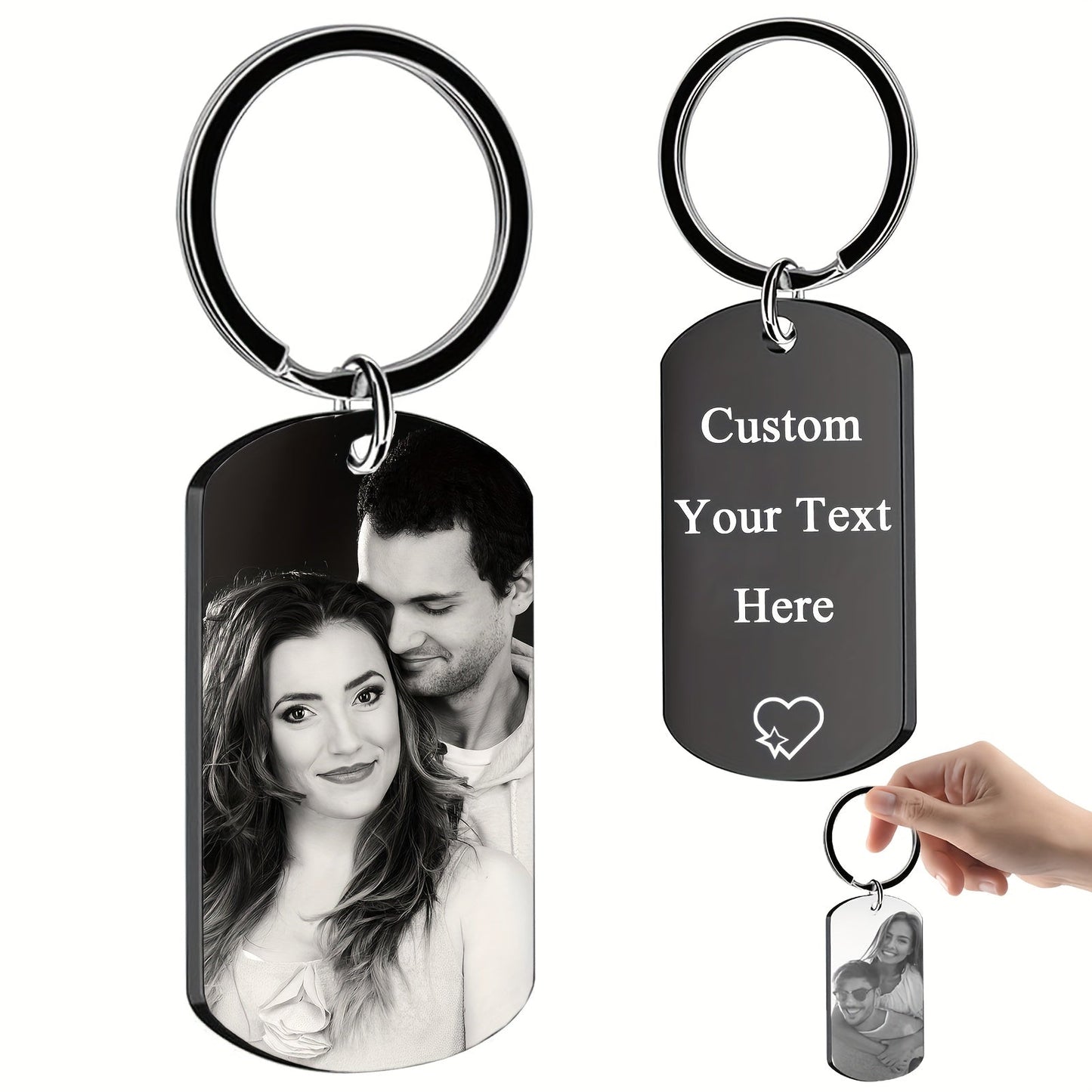 Highest quality Stainless Steel Keychain with Custom Engraving - Unique Dog Tag Design featuring Personalized Photo & Text - Stylish, Long-lasting Black Alloy Accessory that is Water-Resistant - Ideal Gift for Men, Boyfriends, Family & Friends