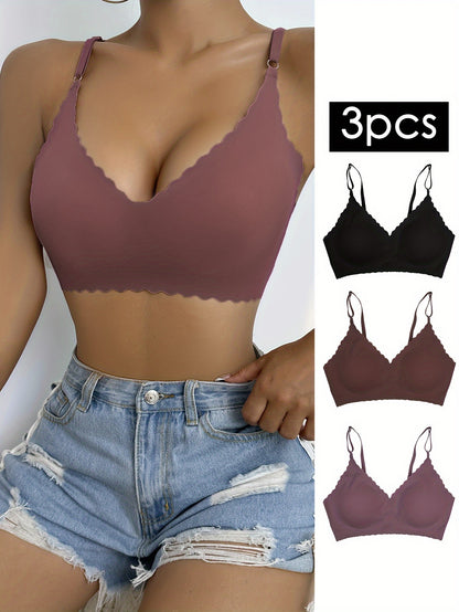 Set of 3 seamless wireless bralettes, comfortable and breathable, ideal for women's lingerie and underwear