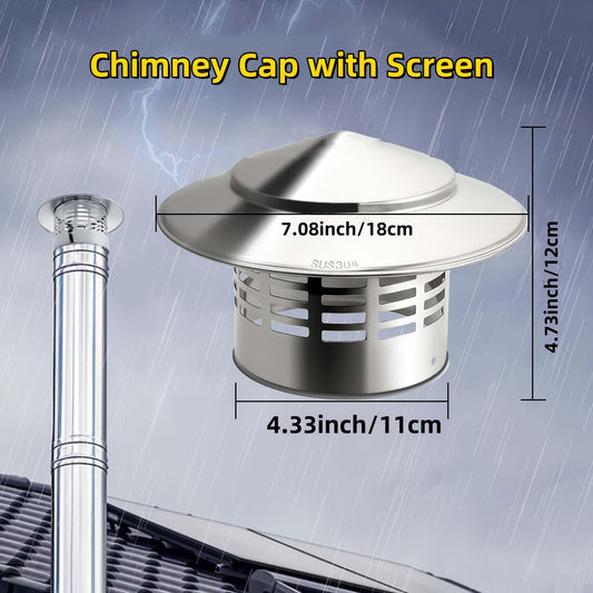 Stainless Steel Chimney Caps with Conical Tops, Window Screens, Outer Roofs, Silvery Fireplace Screen Covers, and Flue Pipe Top Covers