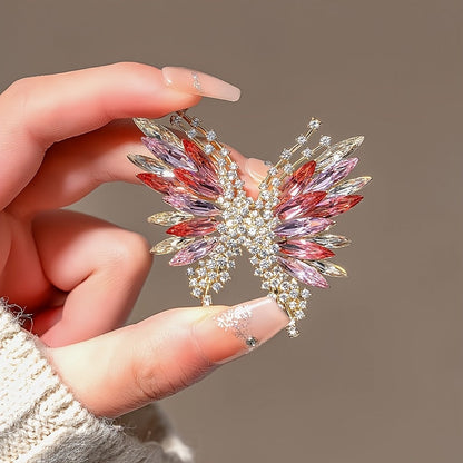 Stylish Rhinestone Butterfly Brooch Pin, Crystal-Embellished Fashion Accessory in Unique 3D Design for Women