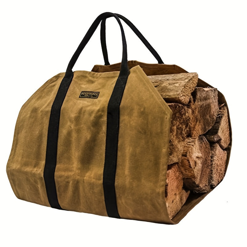 Sturdy Canvas Firewood Carrier Bag with Handles - Heavy-Duty Log Tote for Fire Pit, Camping, BBQ, Outdoor Activities - Reinforced with Glass-Fiber for Durability