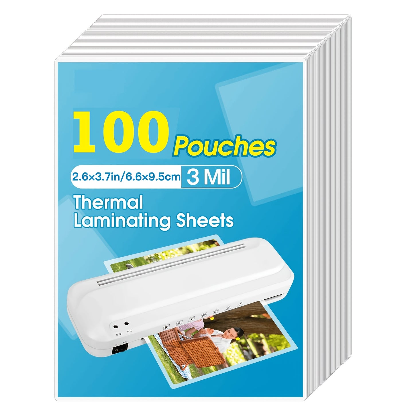 100/200pcs 3/5mil Thermal Laminating Pouches, 2.6 x 3.7 inches, Clear Plastic Sheets for Business Cards, Photos & Notes, Fits All Laminators