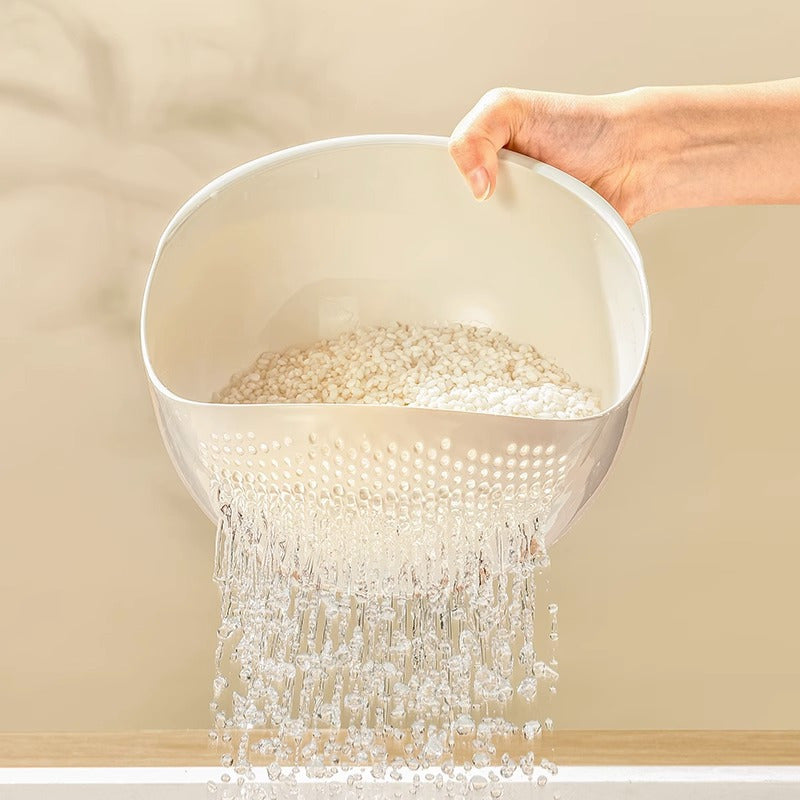 Large plastic rice washing basin with leak-proof sieve, perfect for draining fruits and vegetables safely in the kitchen.