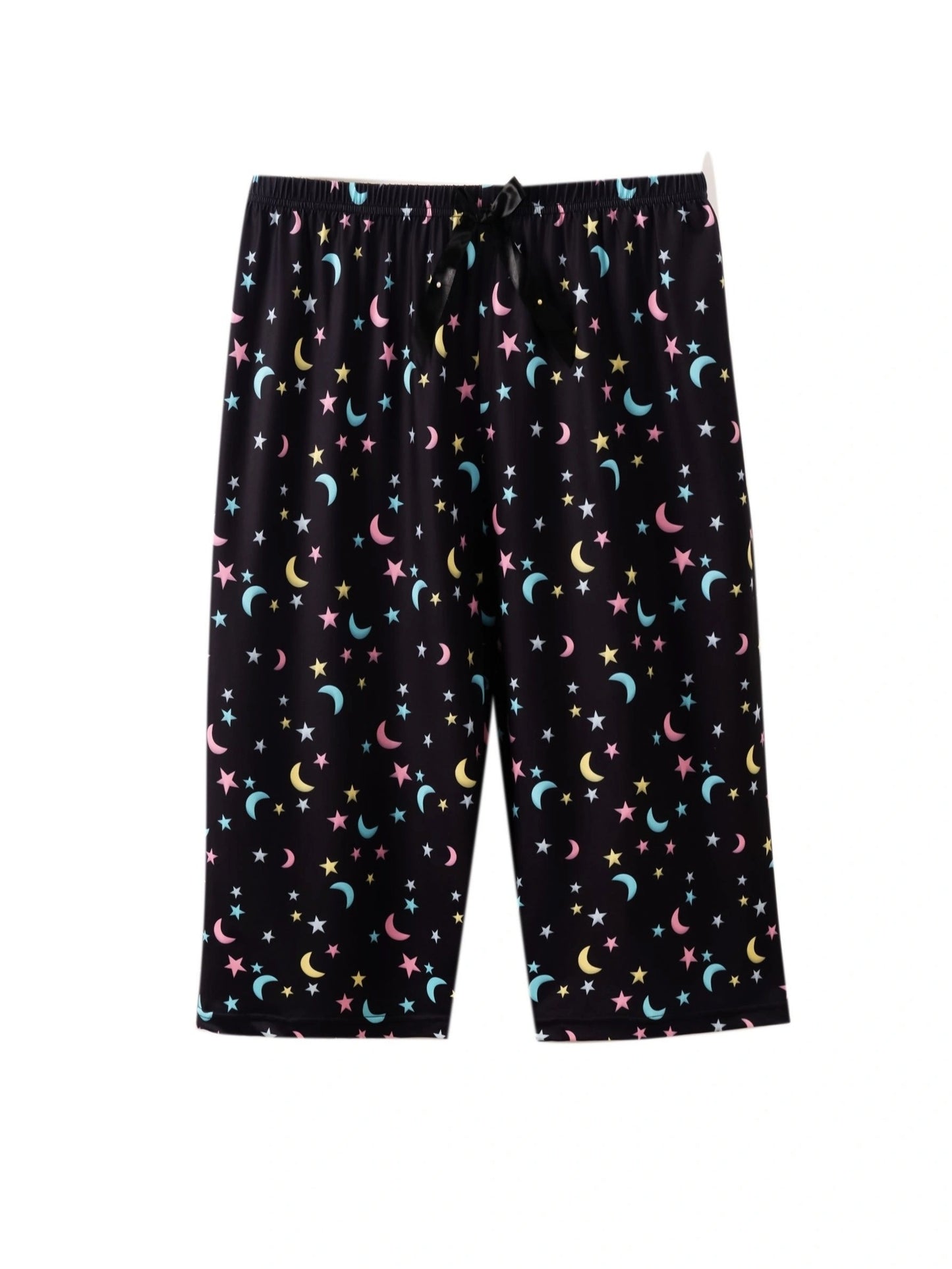 2 Women's Plus Boho Pajama Pants with Bow & Moon & Star Print in Plus Size