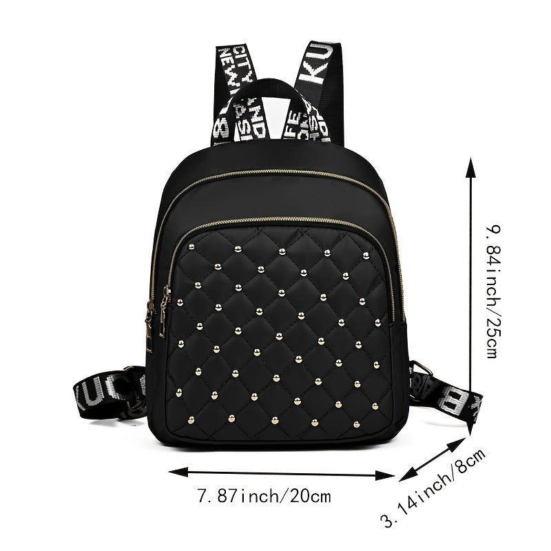 Stylish nylon backpack with rhinestone embellishments, lightweight, tassel detail, adjustable straps, and polyester lining. Suitable for daily commute or fashionable travel for women 15