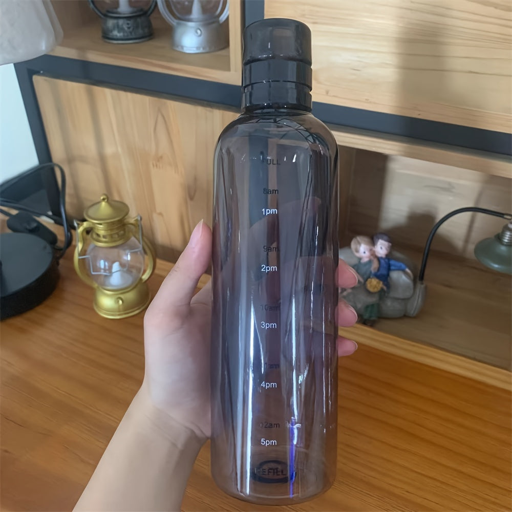 Large capacity, leakproof, drop-resistant sport water bottle with time marker and creative design.