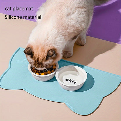 Cat ear-shaped silicone pet feeding mat for cats - non-slip, waterproof, and spill-proof.