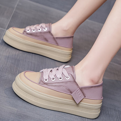 Women's Round Toe Sneakers with Non-Slip Sole, Lace-Up Casual Sports Shoes