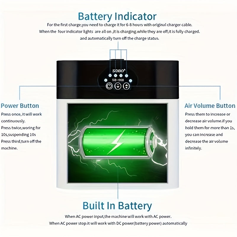 Rechargeable portable aquarium air pump with tube for fish tank breeding.