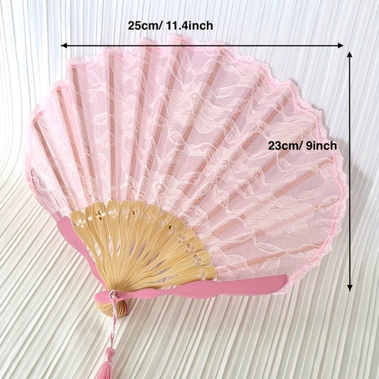 Vintage Style Large Handheld Lace Folding Fan - Perfect for Hanfu, Dance, Dinner, Beach Parties, Music Festivals, and as a Home Decor Accessory for Ladies