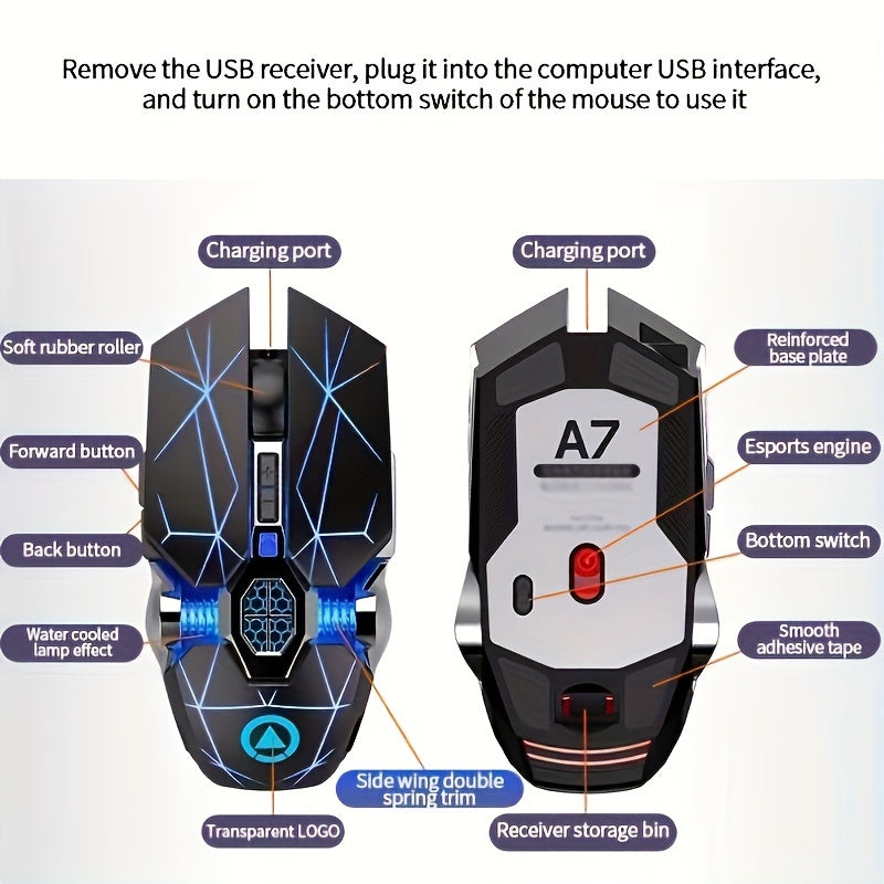 YINDIAO Ambidextrous Wireless Mouse: Star Black with Glitter, Animal Print, USB charging, quiet for office/laptop, Windows 10 compatible, 400mAh Lithium Polymer Battery.