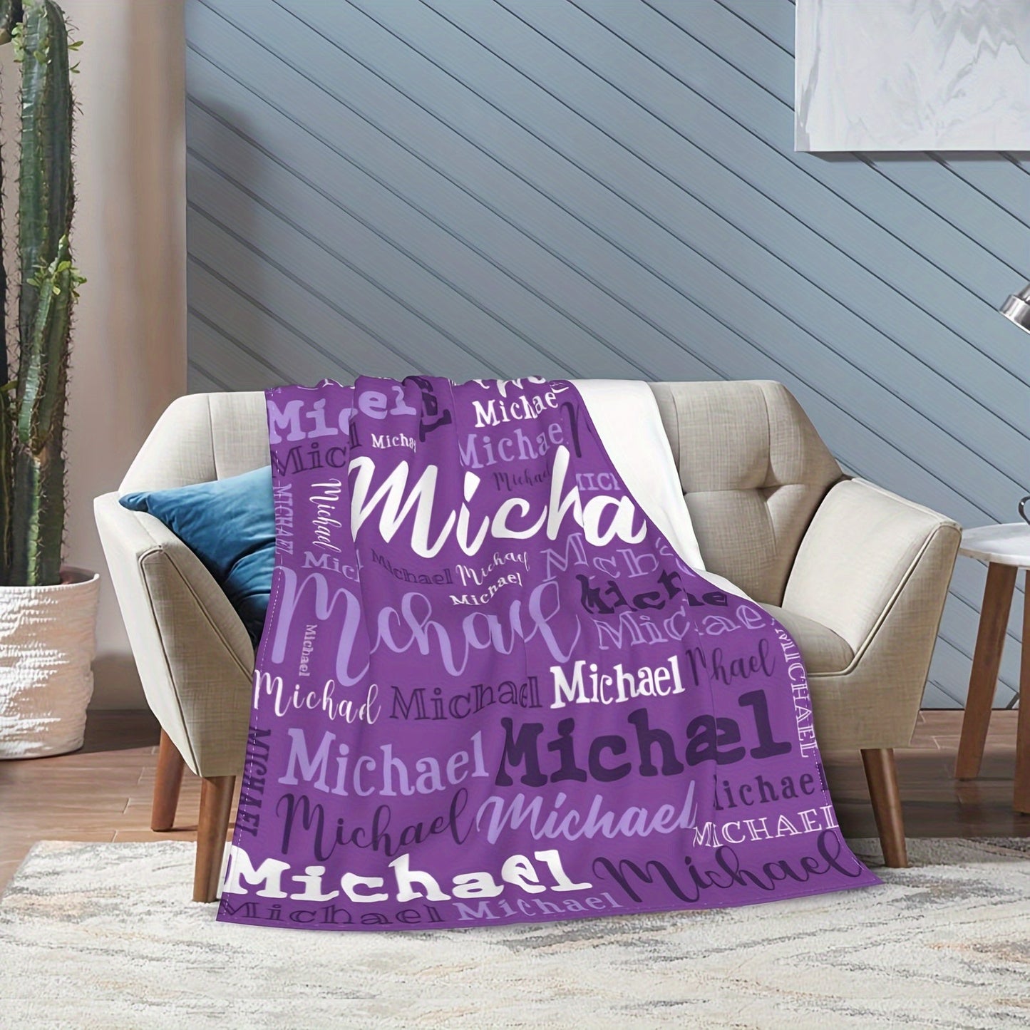 Stay warm and cozy all year round with our custom "Michael" name blanket. This personalized flannel throw is hypoallergenic, machine washable, and perfect for use on the couch, bed, in the office, or while camping. Featuring a soft purple butterfly