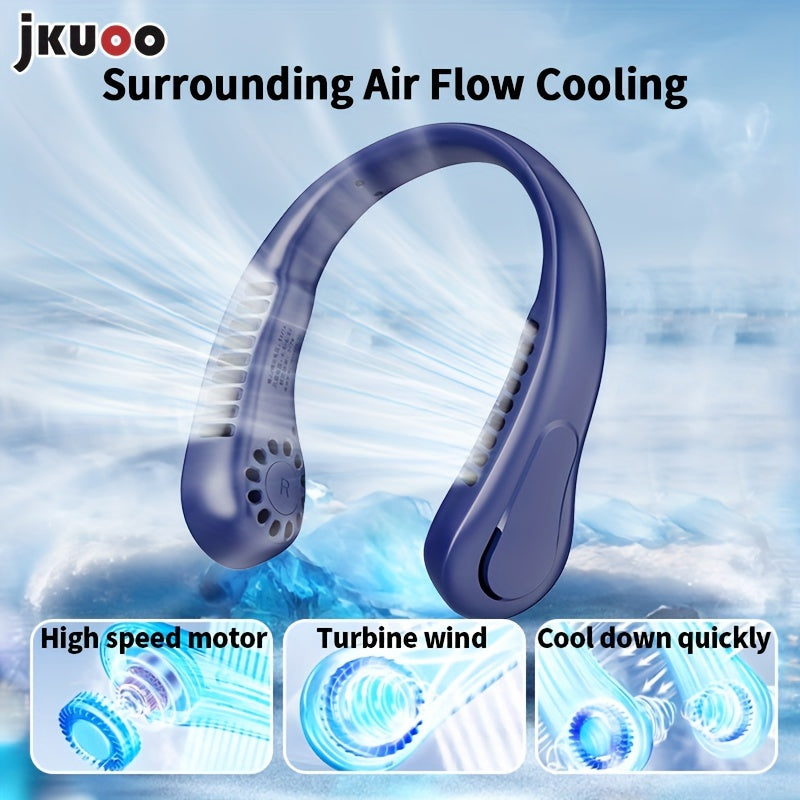 Top Pick: JKUOO Ultra-Quiet Neck Fan - Rechargeable via USB, 5-Speed Adjustments, Rapid Cooling with Comfortable Silicone Handle, Ideal for Home, Work, Travel, and Exercise