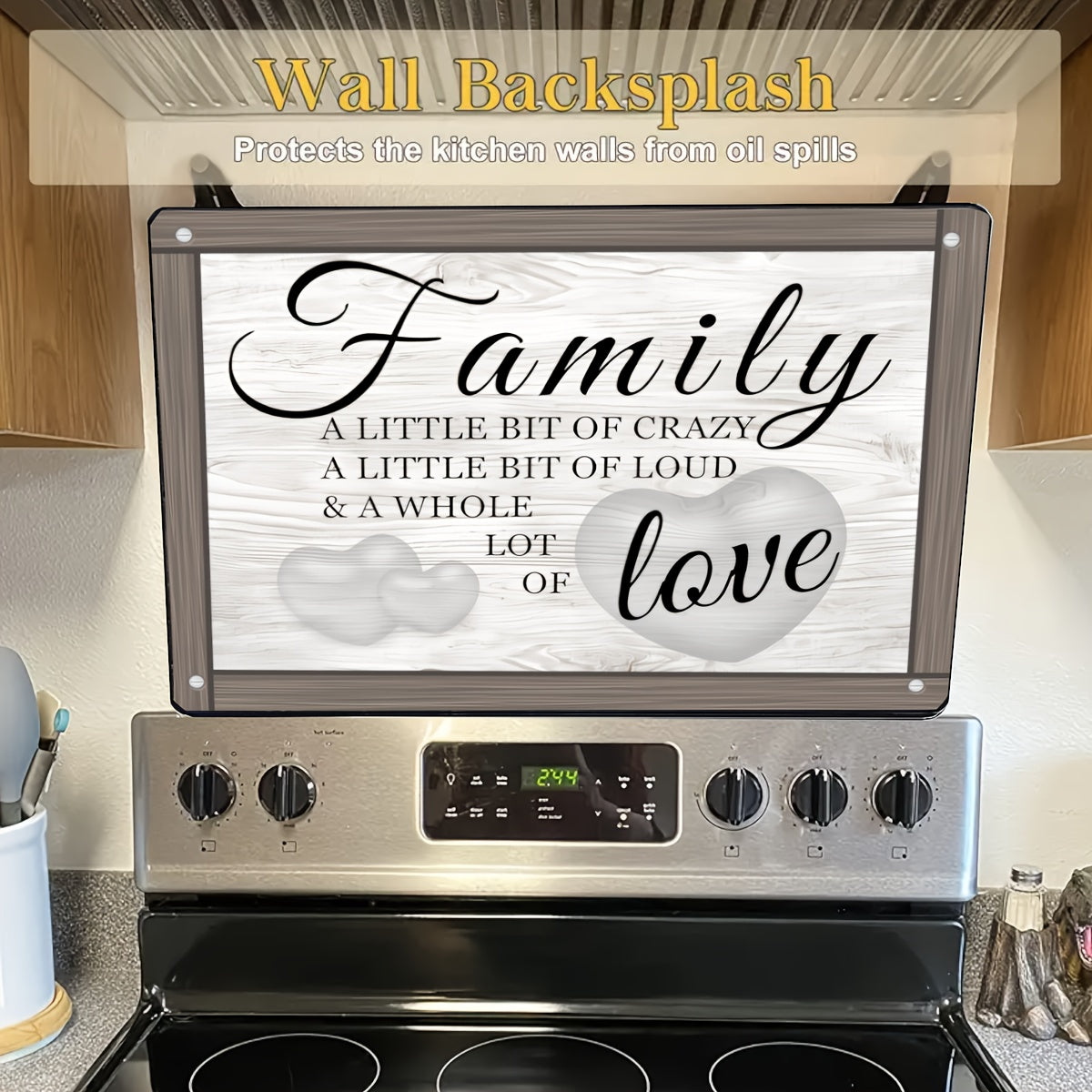 Wood Grain Design Stove Top Protector, 72.39x52.07cm, Scratch-Resistant & Heat-Resistant, Non-Slip Rubber Backing - "Family Love" Inspirational Quote. Dishwasher Safe, Versatile Kitchen Decor Mat for Cooktops, Countertops, Dryers.