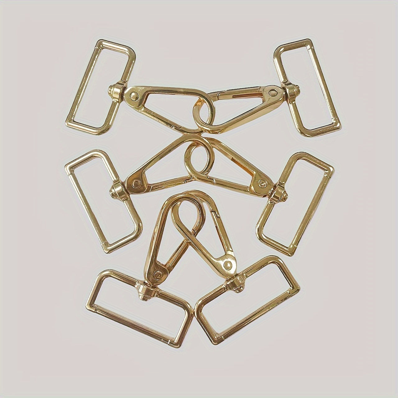 A set of 10 Gold-Tone Spring Hooks measuring 1.2" in length, featuring Thick Pads and 360° Rotation. Ideal for use with Handbag Straps and Jewelry Clasps.