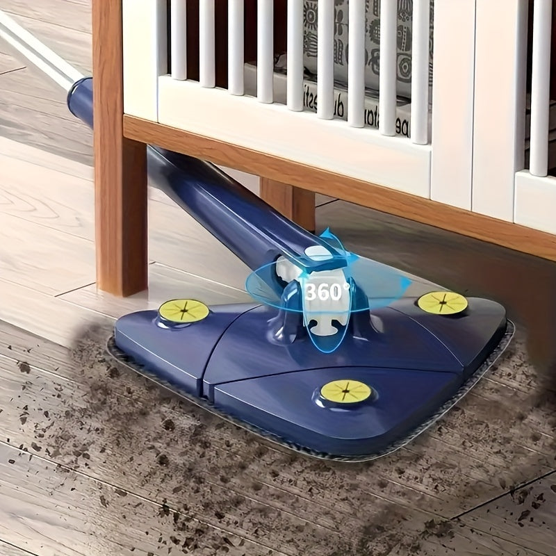 EasyWring Triangle Spin Mop with Built-In Scraper - Compact size for hands-free cleaning of kitchen, bathroom, and hardwood floors - Blue & Yellow Ergonomic Design