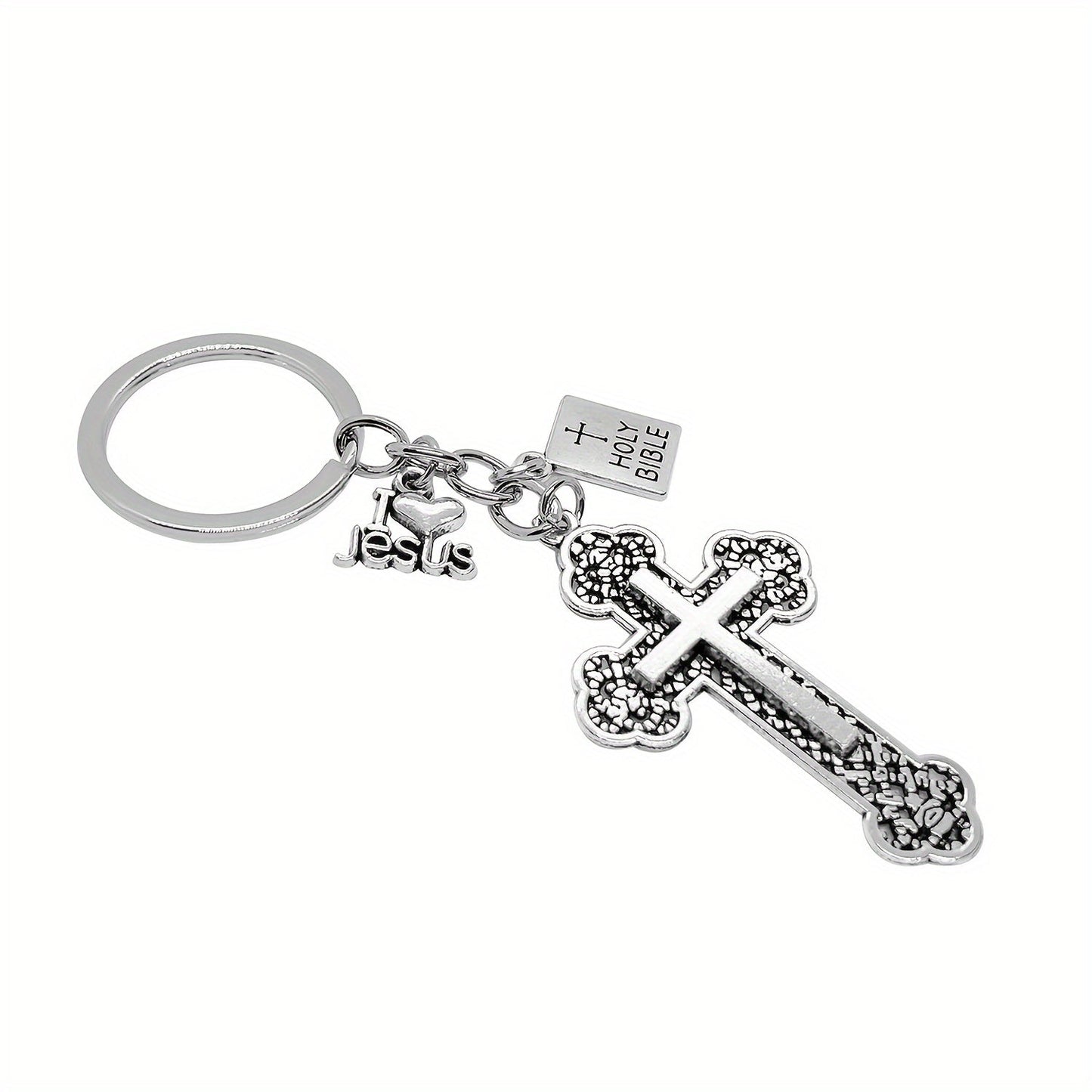 20 pieces of cross key chains with holy book pendants attached, perfect for holding your car keys. These key rings make great religious favors for Christians and Easter prayer gifts.