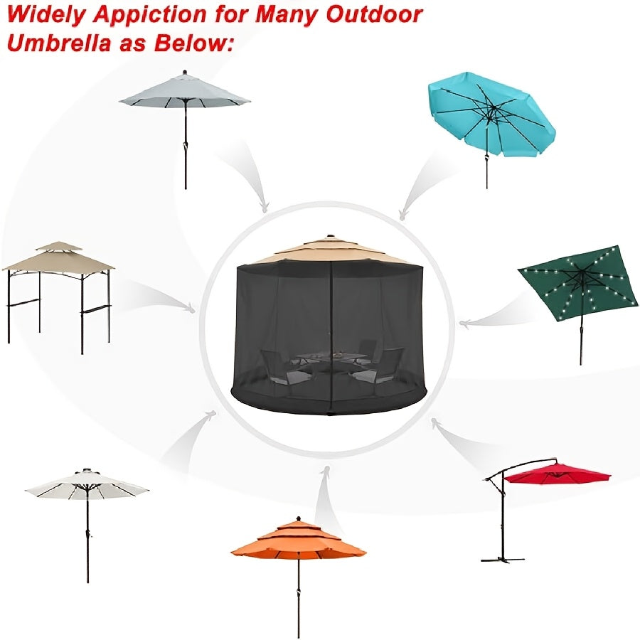 Upgrade your patio umbrella with a mosquito net featuring a zipper door, suitable for most outdoor market or hanging umbrellas.